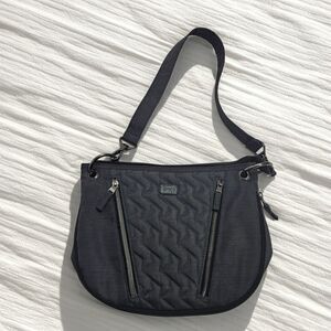 Lug RFID Swivel Shoulder Bag charcoal gray expandable purse nylon durable